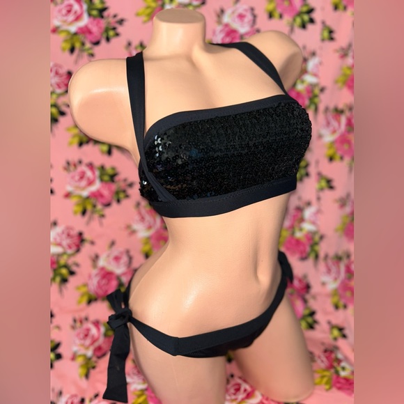 Betsey Johnson Other - Betsey Johnson vintage black sequin bow bikini swimsuit cabaret burlesque goth